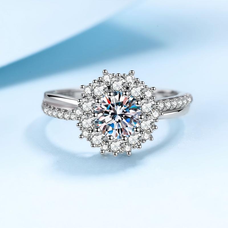 Anel feminino de prata esterlina 925 X-218N, Moissanite de 1 quilate (incluindo certificado)/zircão branco de 6.5 mm