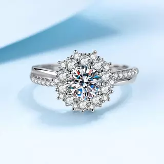 Anel feminino de prata esterlina 925 X-218N, Moissanite de 1 quilate (incluindo certificado)/zircão branco de 6.5 mm