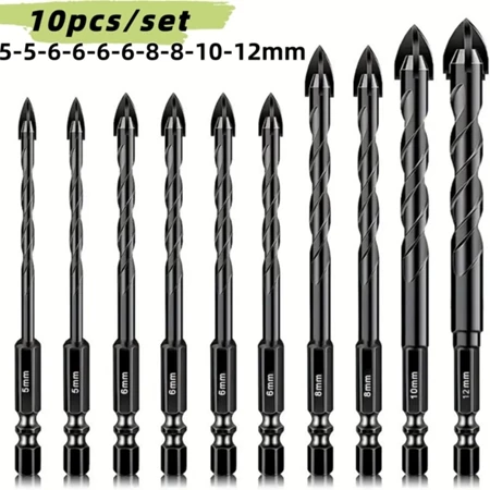 Kit 10 Brocas de carboneto Triangular Titânio Profissionais 3/16-1/2 De Para Fura Tudo