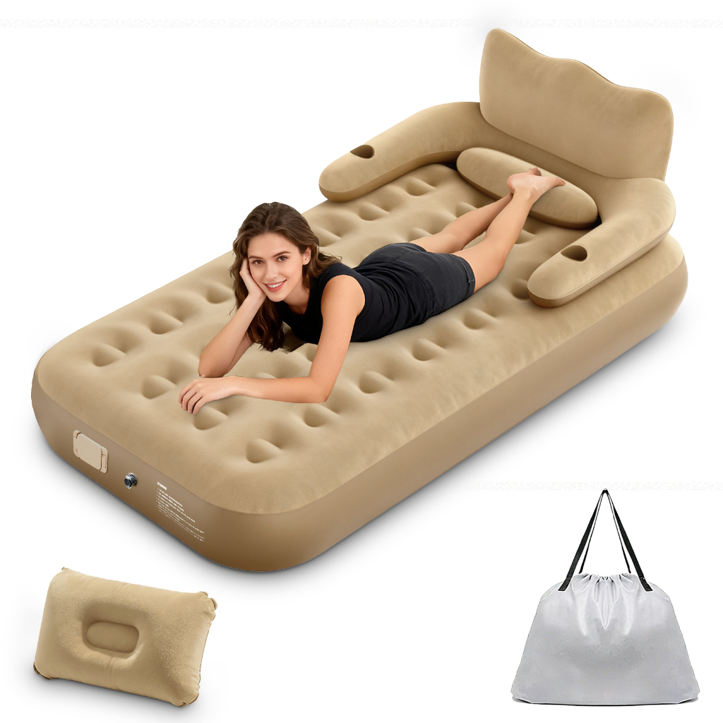 Colchão de ar individual com encosto e bomba elétrica embutida | Shopee ...