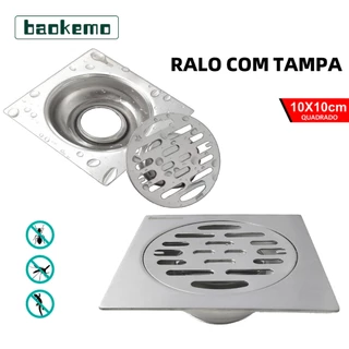 Baokemo Ralo 10x10 Cm Quadrado Redondo Inox - Veda Cheiro Banheiro Casa Cozinha