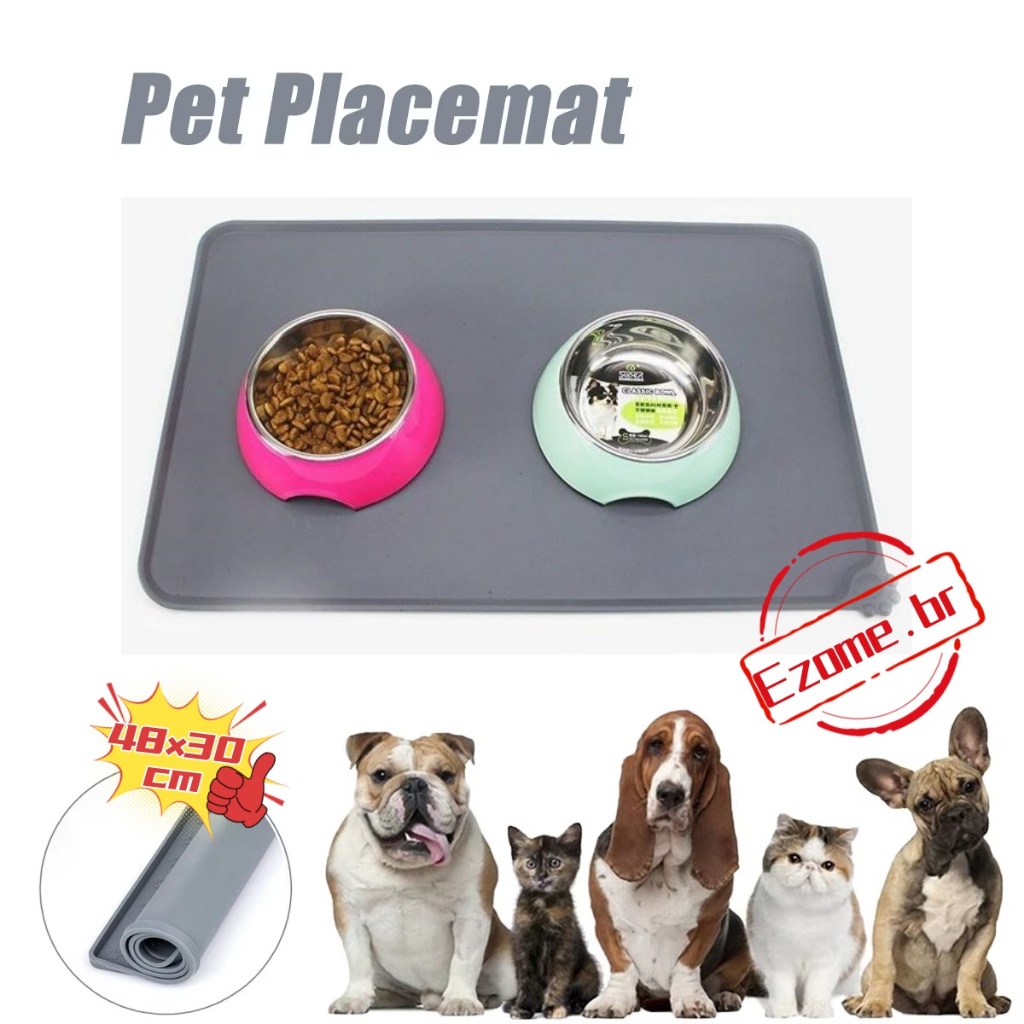 Tapete Silicone Para Cachorro Gato Tigela Antiaderente Pet Comedouro e Bebedouro Comida Impermeável