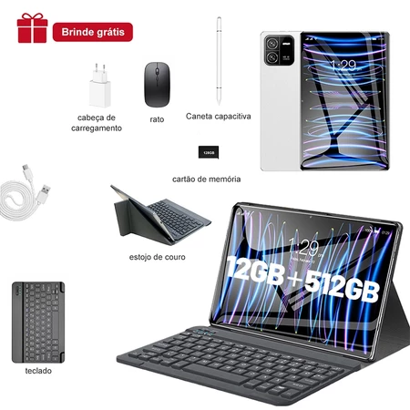 Tablet Pad 6 plus + 12 GB de RAM + 512 GB de ROM, Android 15 com capa protetora, 10.1 polegadas, câmera de 16 MP + 32 MP