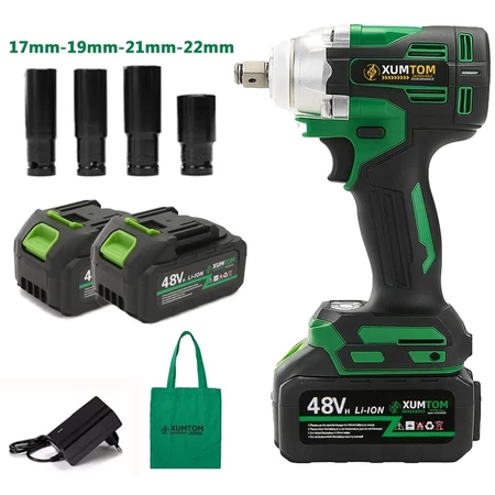 Chave de lmpacto 48V Elétrica Sem Fio 450NM Parafusadeira Com 48V 02 Bateria Motor Brushless