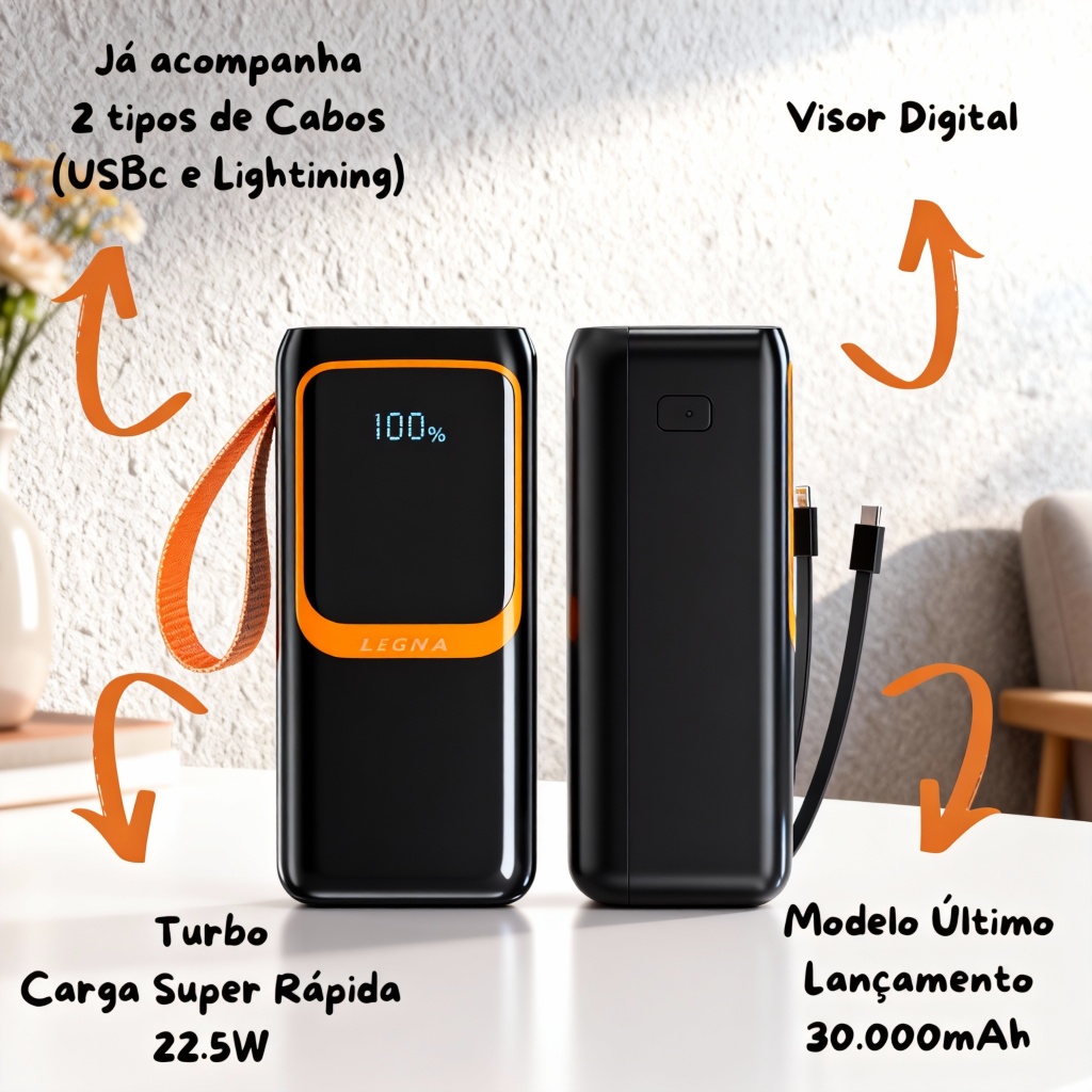 Novo Carregador Portátil Power Bank Grande 50000mAh Turbo 22.5W PD ...