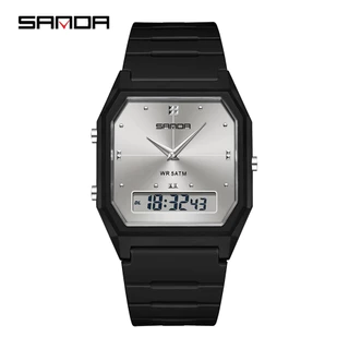 SANDA 6317 Simples Moda Casual Relógio De Estudante Dual Display TPU Strap À Prova D'água Presente