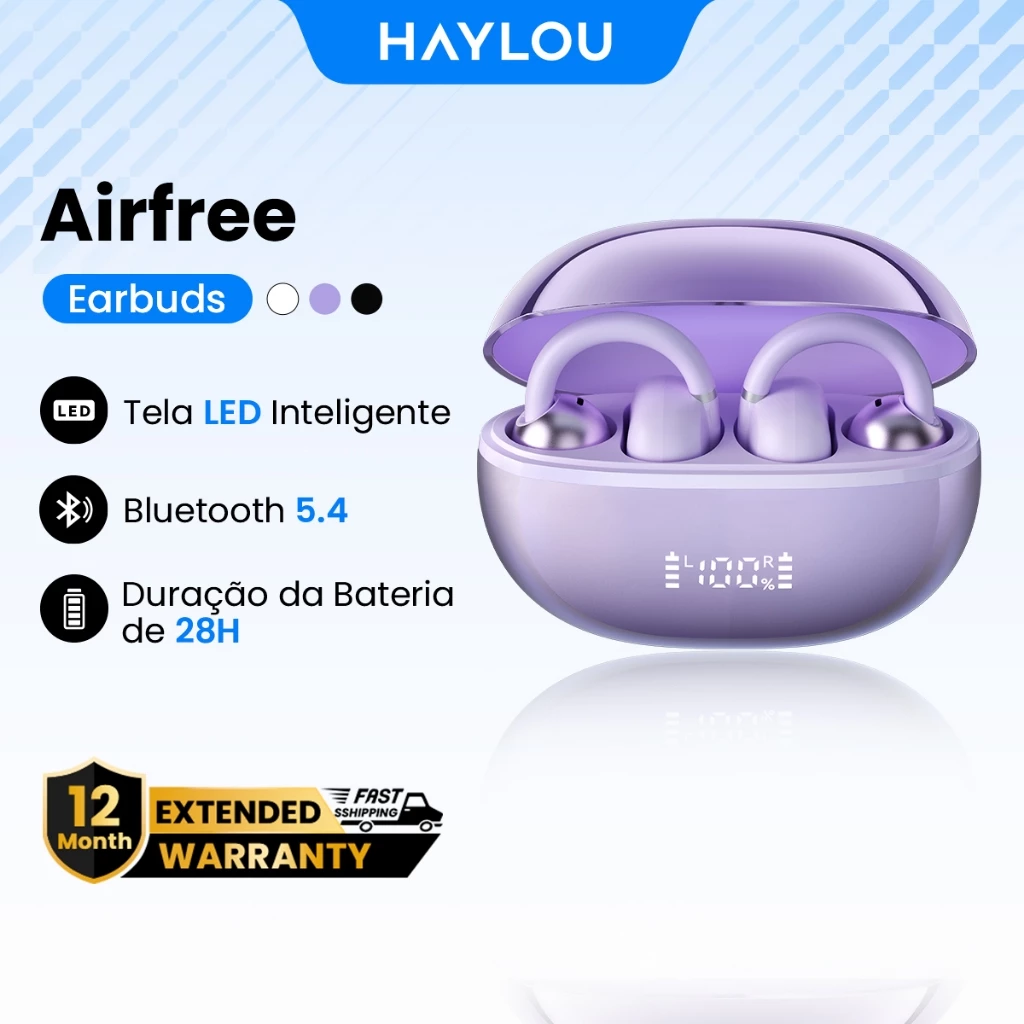 Haylou AirFree Bluetooth5.4 Fones De Ouvido 28h-Bateria Display LED Esportivos De Microfone Duplo Sem