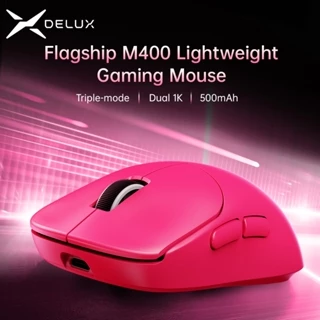 Mouse Ergonômico Para Jogos DELUX M400 De 3 Modos-Sensor PAW3311, 24000 DPI, 71g Ultraleve, Com Fio/2.4G/BT 5.3, Tax