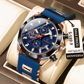 POEDAGAR Relógio Clássico para Homens Pulseira de Silicone Relógios Masculinos Cronógrafo Relógio de Pulso Masculino