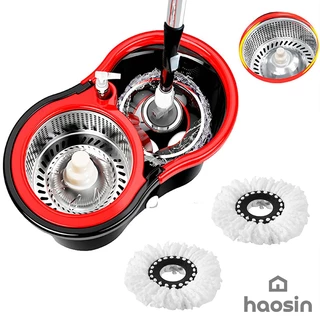 haosin Aço inoxidável Mop Giratório Esfregão  Profissional 2 Refis Cesto Giratório cabo de 140cm em Oferta na Shopee