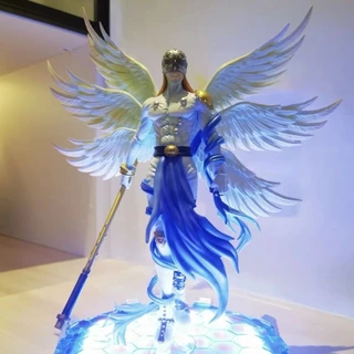 28cm Anime Digimon Figuras De Aventura Angewomon Angemon LED Estatuetas De Ação PVC Estátua Modelo Coleção Boneca Brinqu