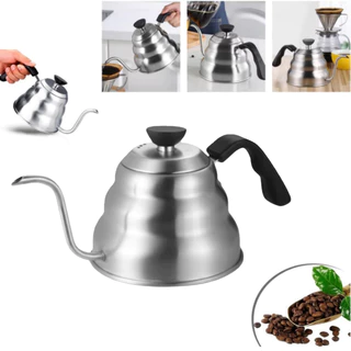 Chaleira Bico De Ganso Inox Chá Leite Café Pescoço Prateado Barista