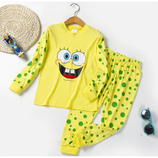 Conjunto de pijama de manga comprida para meninos e meninas do Bob Esponja em Oferta na Shopee
