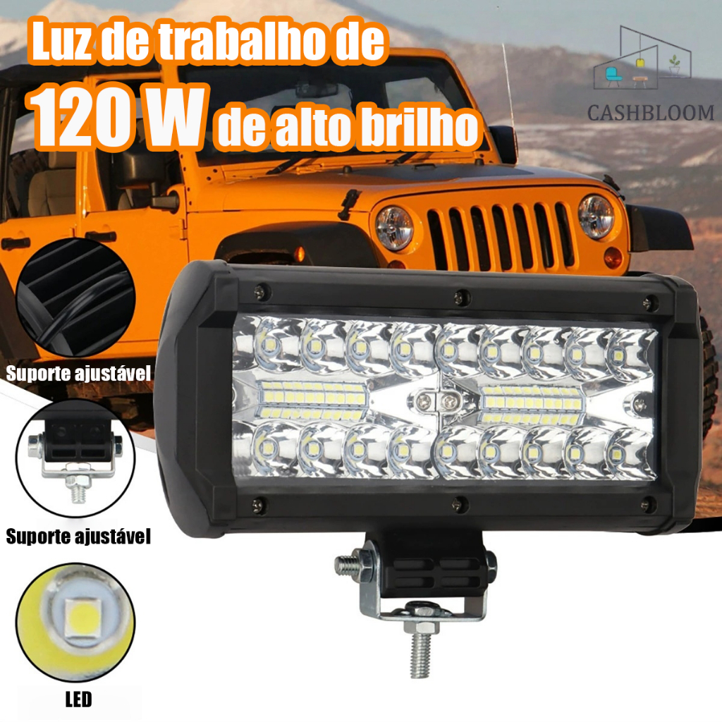 luz de led para carro Farol De Barra Alto Potencia 40 LED 120w 12-60V ...