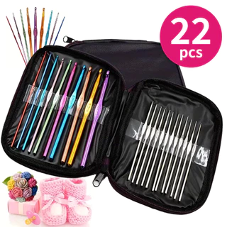 kit 22 peças De Ferramentas De Agulhas colorido Crochê de Tricô Alumínio para Fio Ponto Cruz Manual