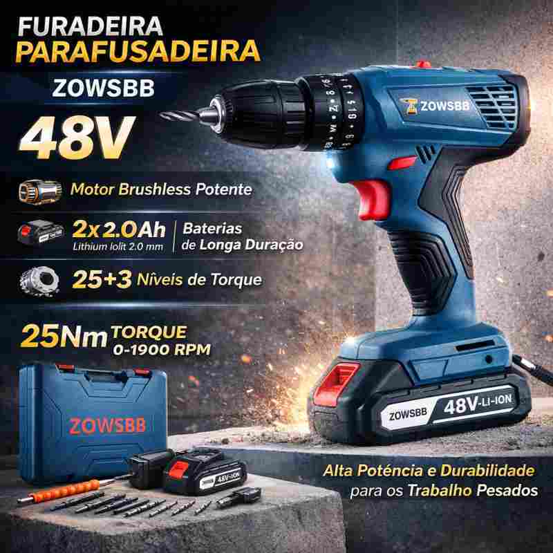 Furadeira parafusadeira Bosch GSB 6 115 48v Brushless Furadeira elétrica 2 Baterias furadeira de impacto elétrica
