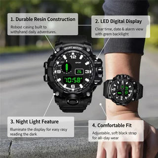 Relógio Esportivo Redondo Masculino Led Display Digital Data Contagem Regressiva Luz Noturna Presente De Feriado em Oferta na Shopee