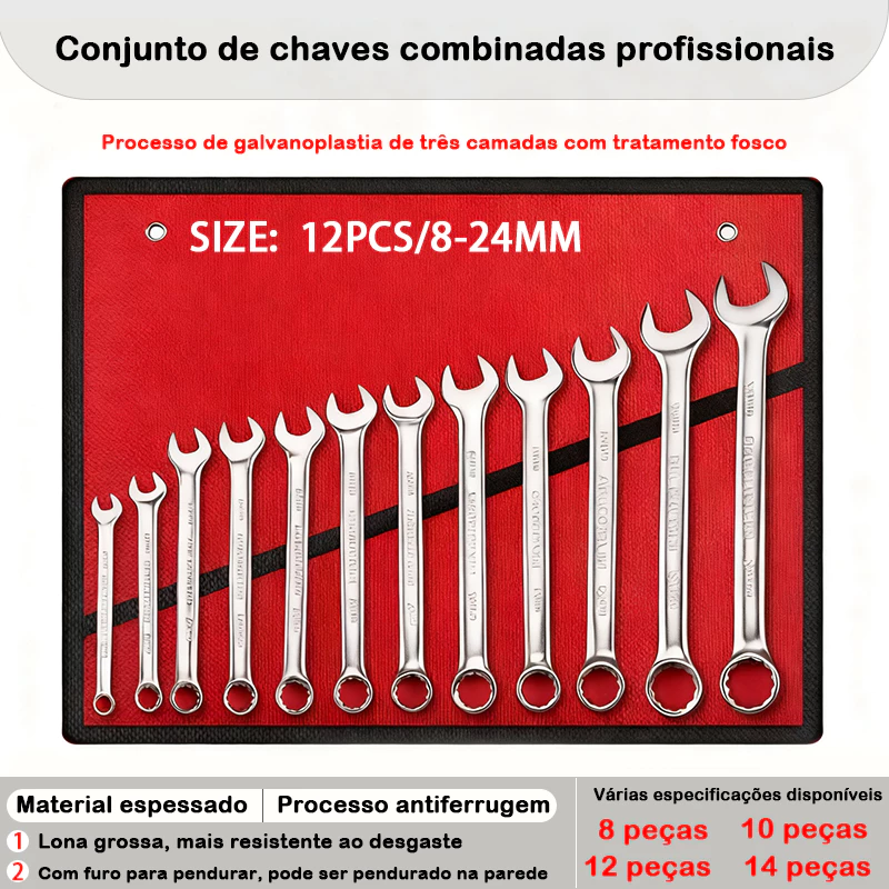 8 10 12 14 Peças Jogo Profissional Chave Combinada Boca Estrela Chave de Aço Carbono Alta Qualidade