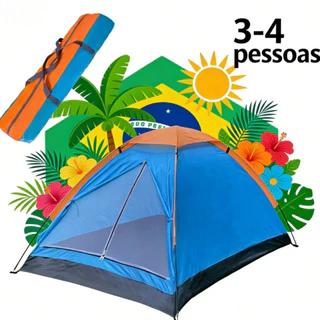 Barraca Iglu 3-4 Pessoas Acampamento Camping Lazer Impermeável Cor Azul/amarelo em Oferta na Shopee
