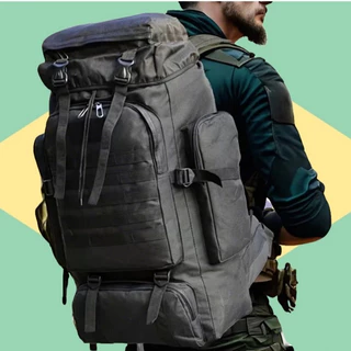 Mochila Militar Tática 80L Impermeável Cargueira Camping Viagem Sobrevivência Reforçada-preto