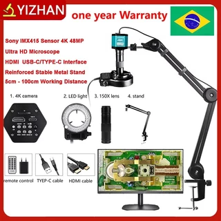 Microscópio digital 4K, 2160P, para eletrônica, usb, câmeras industriais, hdmi, 1-150x, zoom HDMI+TYPE-C em Oferta na Shopee