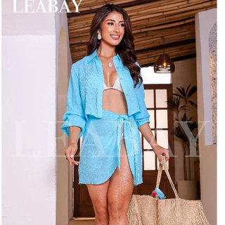 Conjunto de shorts de malha e blusa de manga curta saída de praia estiloso , Saia curta com amarrações laterais.
