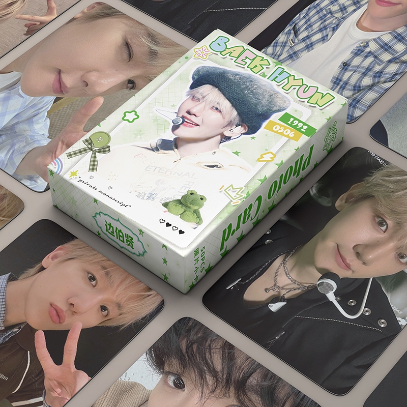 50pcs/box EXO BAEKHYUN Sehun Photocards Álbum De Cartões Laser