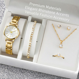 Conjunto De Relógio Feminino Rovga 6 Peças De Pulseira De Liga De Quartzo Com Strass Joias Da Moda Presente Para O Natal