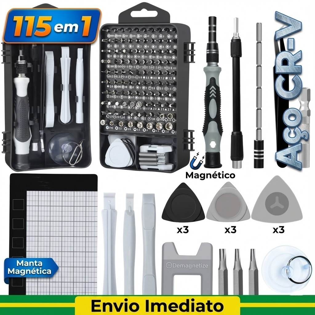 Kit Jogo de Ferramentas Com 115 Chaves Peças Para Manutenção Reparacao celular tablet multiuso