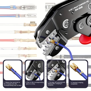 Alicate de Crimpar Profissional Com Catraca 6-4A Para Terminais Tubular 0,25-10mm² / AWG 23-16 Ferramenta Manual