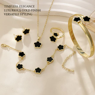 Colar Coreano De Cinco Flores 5 Peças Conjunto De Joias De Ouro Presente De Natal Para Amigos em Oferta na Shopee