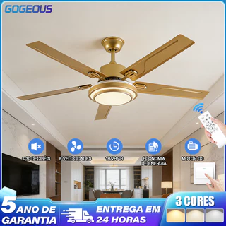 3 Cores 110V-220V Ventilador De Teto Com Luz Para Sala De Estar Com Controle Romoto 48W 5 Folhas em Oferta na Shopee