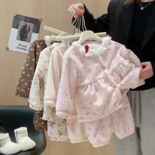 Inverno Crianças Roupas Meninas Cardigan Calor Pijamas Conjuntos Flanela Grossa Mangas Compridas Pijama Quente 2 Pçs Ter em Oferta na Shopee