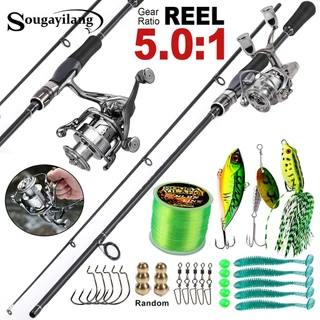 Sougayilang Conjunto De Pesca 2 Seções 1.8m Vara De Carbono Isca Carretel De Alumínio Suave Molinete Combos Com Linha Ar