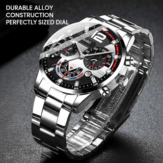 Relógio Clássico Masculino De Luxo Com Quartzo De Aço Inoxidável Para Escritório E Uso Diário-Presente De Feriado Perfei em Oferta na Shopee