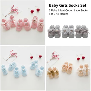 Conjunto De Meias Para Bebês Meninas , 3 Pares De Renda Infantil De Algodão 0-12 Meses , Rosa , Cáqui , Itens Essenciais em Oferta na Shopee