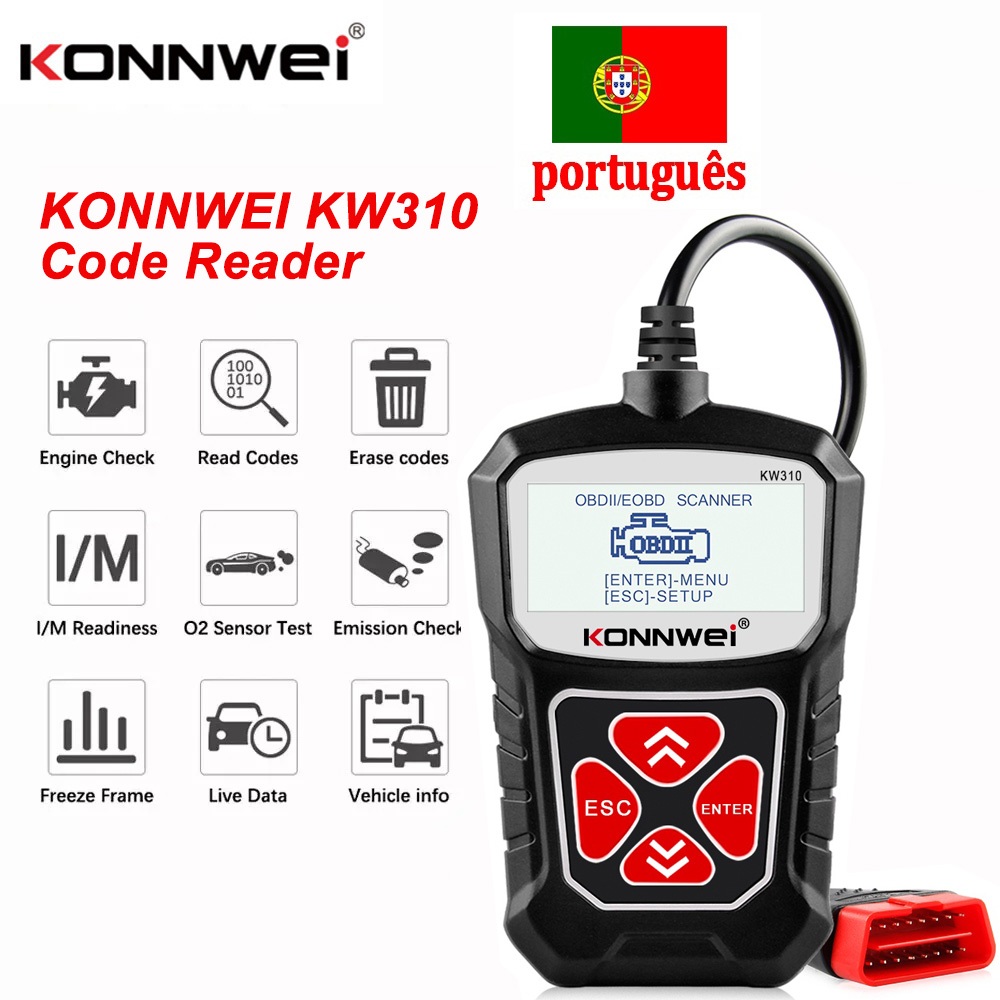 KONNWEI KW310 OBD2 Scanner Funções OBDII Completas 10 Modos Ferramenta De Diagnóstico De Motor De Carro Para Todos Os 19 em Oferta na Shopee