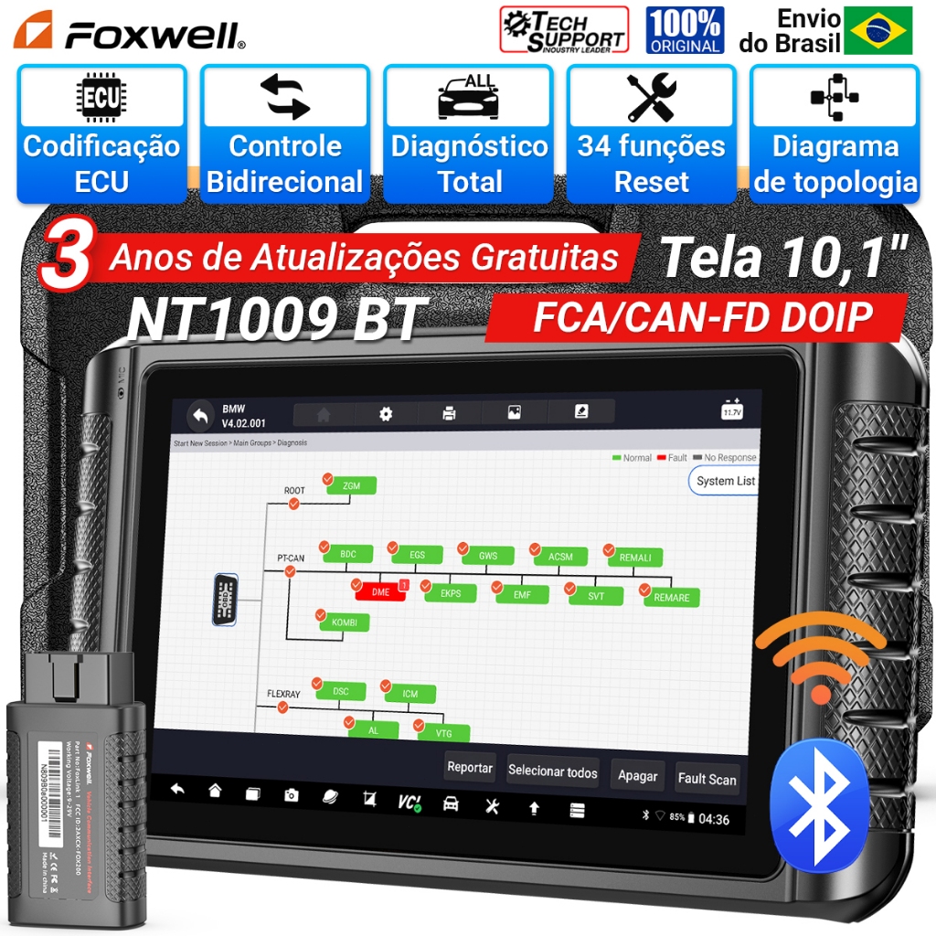 Foxwell NT1009 10.1 Polegadas obd2 scanner De Carro ecu Codificação Funções Guiadas Bidirecionais oe Todos Os Sistemas em Oferta na Shopee