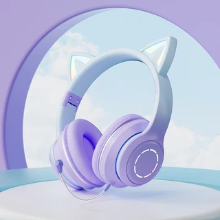 Orelha De Gato Bluetooth/Fones De Ouvido Com Fio Dobrável RGB Sem HIFI Música Microfone Para Telefone