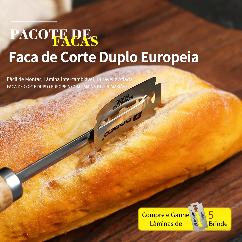 Cortador de massa de pão, 5 lâminas, faca curva para baguete