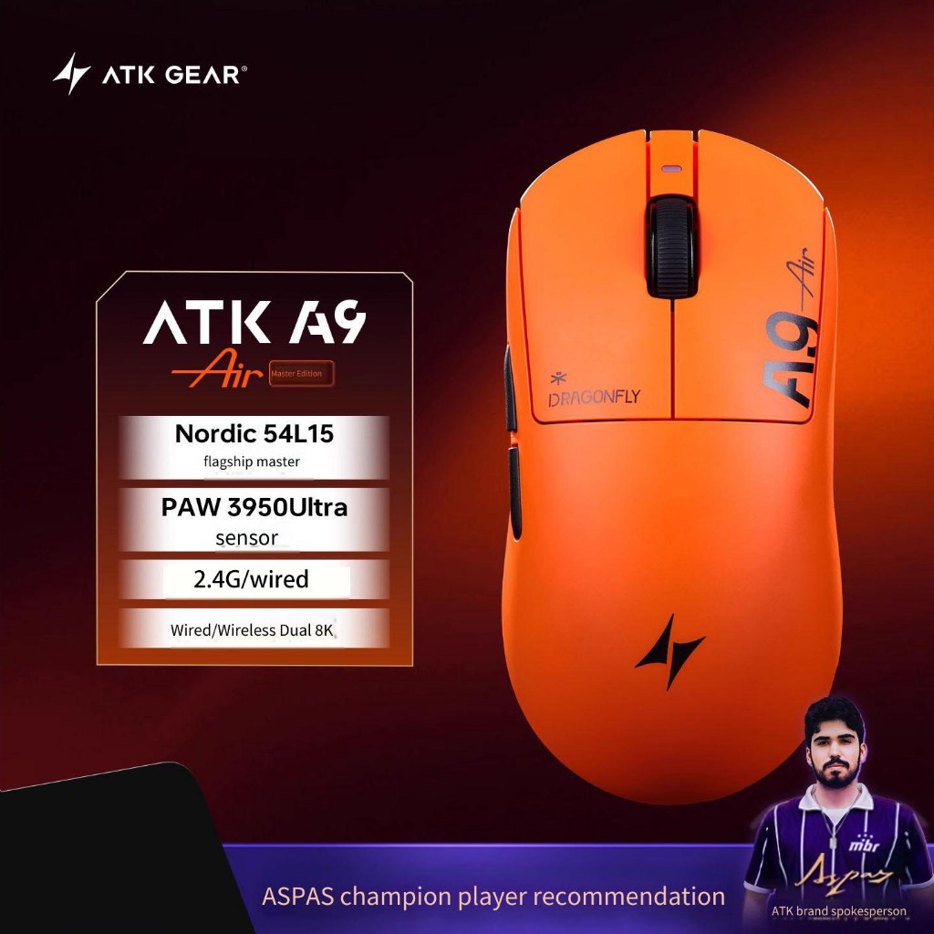 マウス・トラックボール ATK dragonfly A9 AIR ATK Mouse para jogos sem fio Dragonfly A9 Air, leve de 47 g, ultra