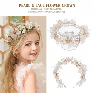 Pérola Laço Flor Coroa Meninas Festa De Aniversário Bandana Fotografia Acessórios Para O Cabelo Princesa Vibe Estética R em Oferta na Shopee