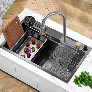 Gourmet Premium Waterfall Sink Cup Faucet Kit completo de pia de cozinha em aço inoxidável/ torneira flexível em Oferta na Shopee