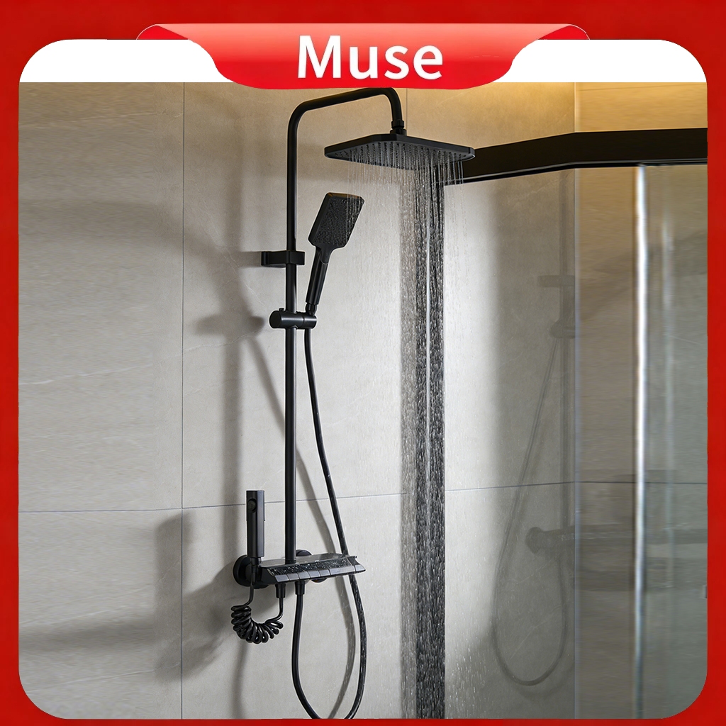 Digital Display Shower System with Ambient Lights, GAS and Electric Piano Key Shower Faucet Combo Set with Rain Shower