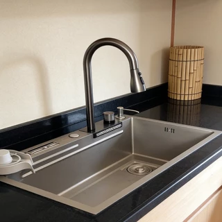 Pia De Cozinha De Aço Inoxidável Cascata HONGYU , Grande De Tigela Única Multifuncional Com Torneira Pull-Down E Vários em Oferta na Shopee