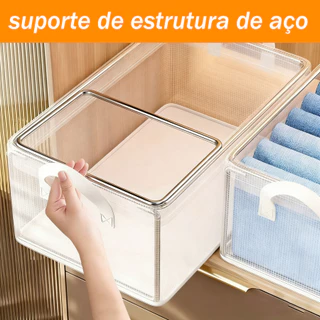 Kit 1/2/3 cestos organizadores de plástico transparente duráveis, com estrutura de aço e alças reforçadas, empilháveis em Oferta na Shopee