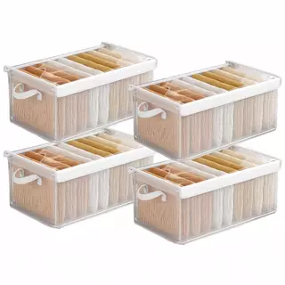 Caixa de armazenamento transparente à prova de umidade com tampa empilhável espaço-economia roupas brinquedo arrumado fe em Oferta na Shopee