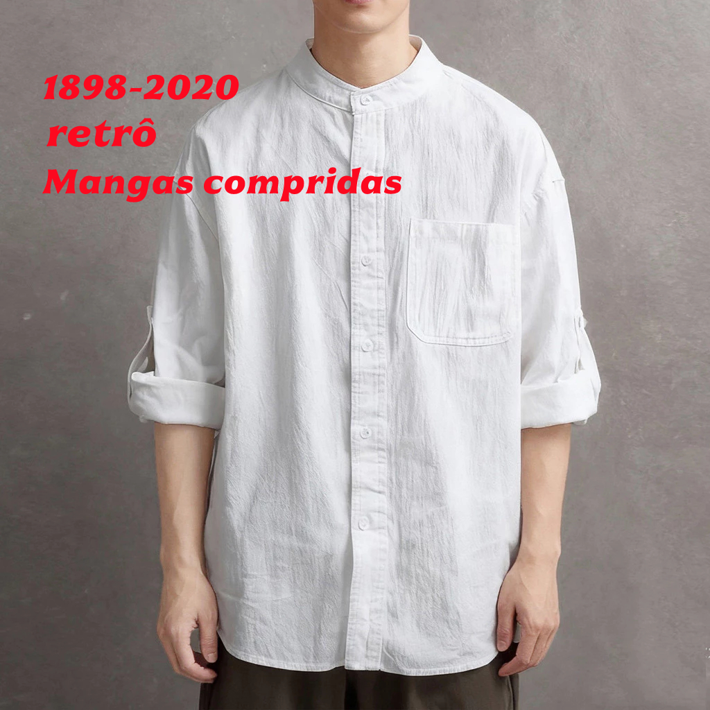 Camisa Branca Casual Masculina De Manga Comprida Para Todas As Estações LNE2763