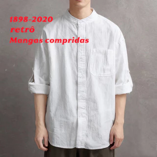 Camisa Branca Casual Masculina De Manga Comprida Para Todas As Estações LNE2763