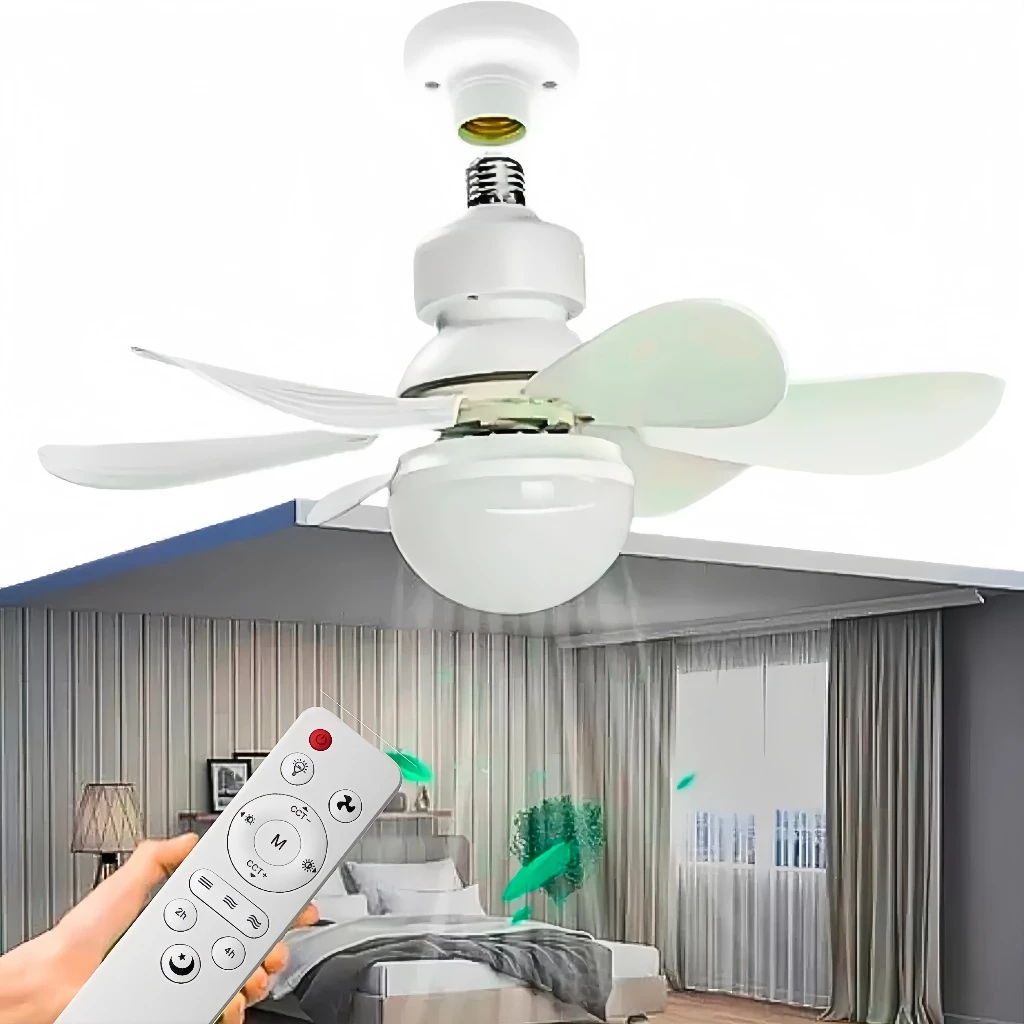 Ventilador de Teto Com Lâmpada LED Portátil Bivolt Silencioso 6 Hélices com Controle Remoto